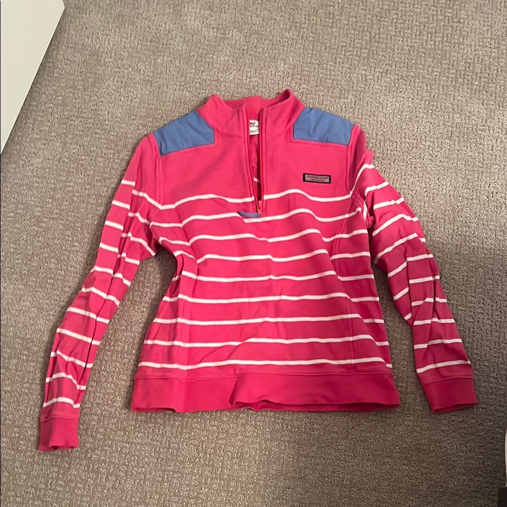 Pink and Blue Striped Quarter-Zip Pullover